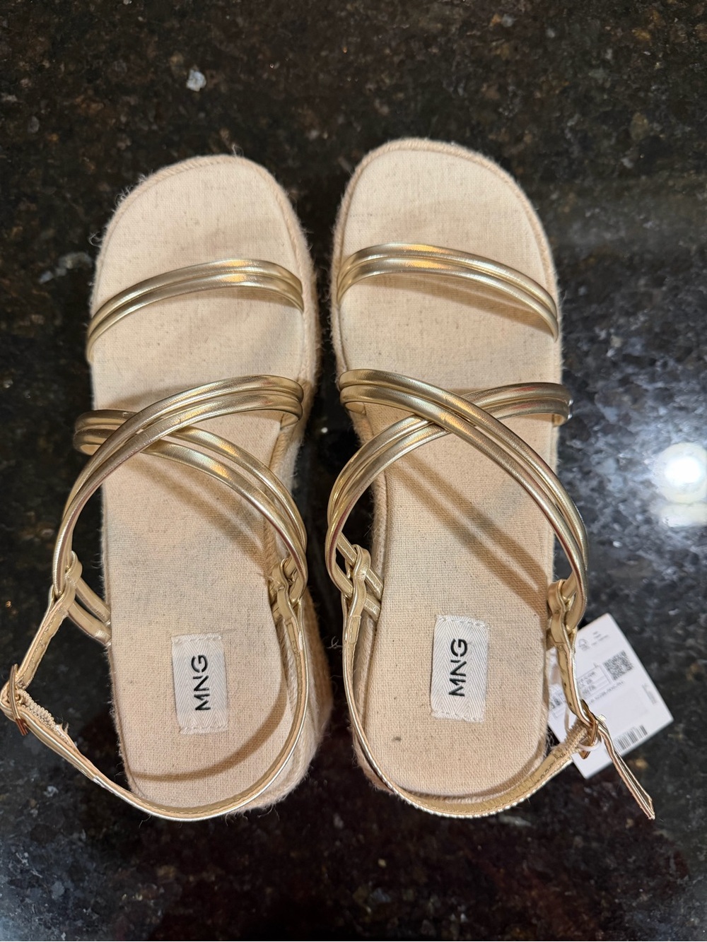 Mango Metallic Gold Strappy Espadrille Sandals